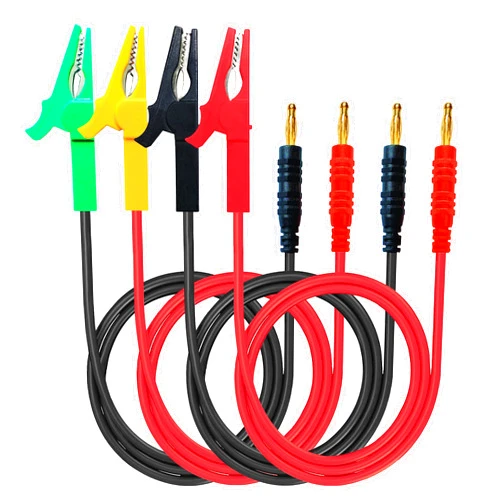 WOODGUILIN Banana to Alligator Clips kit 4mm Banana Plug to Alligator Clip Test Cable 30A 600V 4 Color,12AWG 30cm Cable for car Tester,multimeter,oscilloscope and Battery Test.(2 Pairs 4-Color Clips)