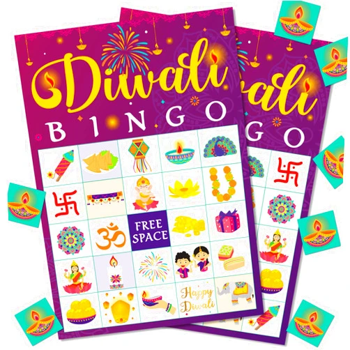 Bessmoso Diwali Bingo Game Happy Diwali Bingo Set Diwali Gift Festival of Lights Indian New Year Party Favors 24 Players