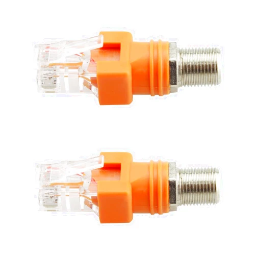 Maxmoral 2pcs RF to RJ45 Converter Adapter F Female to RJ45 Male Coaxial Barrel Coupler Adapter, Orange Coax Straight Connector