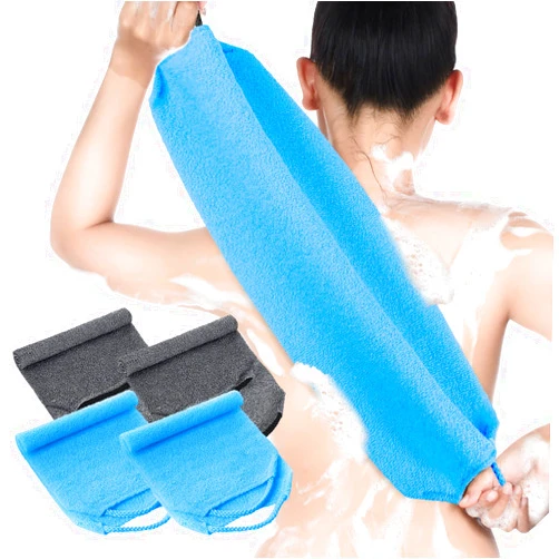 Moukeren Exfoliating Back Scrubber with Handles 4 Packs Nylon Back Exfoliator Extended Length Back Washers Scrubbers Stretchable Pull Strap(Dark Blue, Gray, Beige, Fluorescent Green)