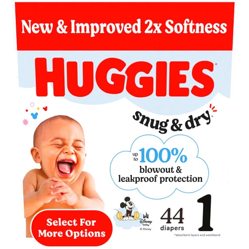 Huggies Size 1 Diapers, Snug & Dry Newborn Diapers, Size 1 (8-14 lbs), 44 Count, Packaging May Vary