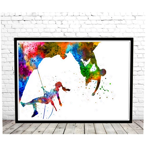 Custom Rock climbing extreme sport man, climbing man, rock climbing woman and man, climbing woman watercolor rock climbing mountain climbers couple,191