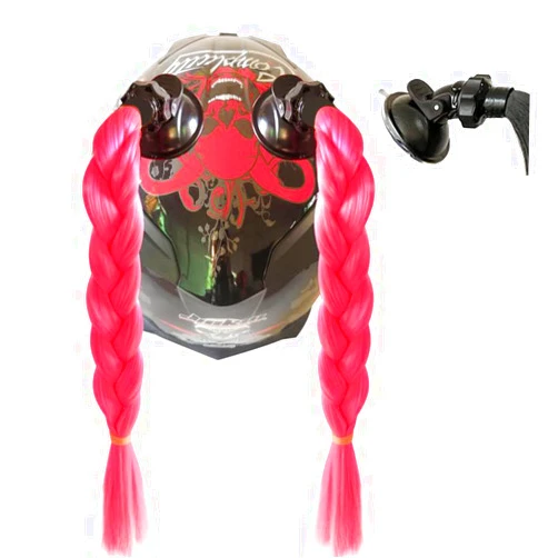HHongJM Helmet Hair Helmet Pigtails with Suction Cup for Motorcycle Bike, 14inch 2pcs Red (Helmet Not Included)