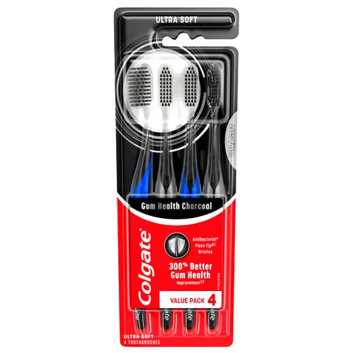 Colgate Gum Health Charcoal Adult Manual Toothbrush, Ultra Soft, 4 Count (Pack of 1)