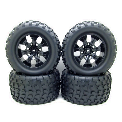 jiuwu 12mm Hub Wheel Rim and Tires 1:10 Off-Road RC Car Buggy Tyre with Foam Inserts Black Pack of 4