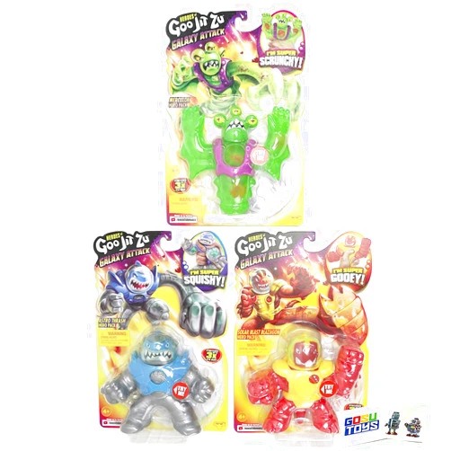 Gosu Toys Heroes of Goo JIT Zu Galaxy Attack (3 Pack) Astro Thrash, Merculok, and Solar Blast Blazagon with 2 Gosutoys Stickers