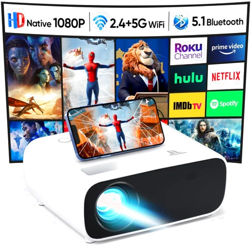Wielio Mini Projector with WiFi and Bluetooth, 2024 Upgraded 1080P Projector, Portable Outdoor Movie Projector Compatible with iOS/Android/Laptop/HDMI/PC/TV Stick/USB