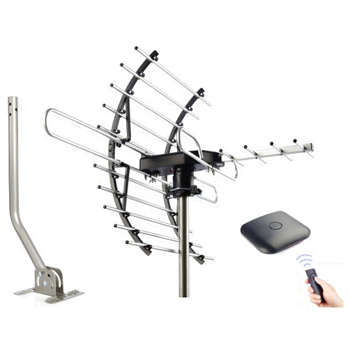 PIBIDI Digital HD TV Antenna, Amplified Attic/Outdoor Antenna, 360 Degree Rotation Wireless Remote, 4K 1080P VHF UHF, Mounting Pole Included, 200 Miles Range