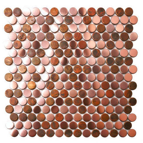 Blujellyfish Copper Penny Round Tile Wall Backsplash Accents Penny Round Mosaic Tiles for Shower Floor (Box of 5 Sheets)