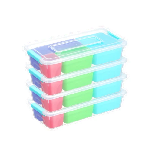 Naivees 4 Pack Portable Storage Container Box with Lock Catch,Plastic Multipurpose Storage Organizer with 4 Colors of Inner Box for Organizing Sewing, Art Craft