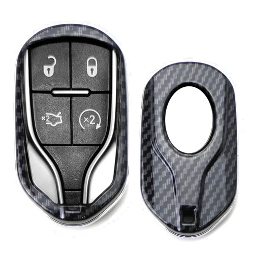 iJDMTOY Compatible with Maserati 2013-up Quattroporte, Ghibli, 2017-up Levante Keyless Smart Key Black Gloss Carbon Fiber Pattern Protective Shell Cover