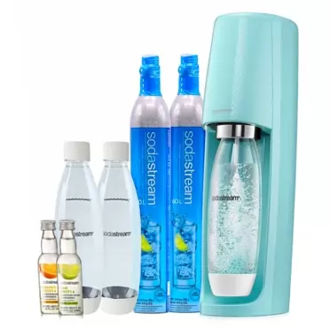 SodaStream Fizzi Sparkling Water Maker Bundle (Icy Blue), with CO2, BPA free Bottles, and 0 Calorie Fruit Drops Flavors Icy Blue Bundle