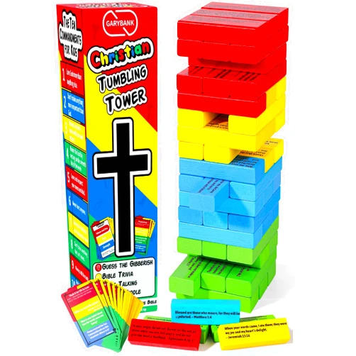 Garybank Faith Tower Bible Games for Kids, Blocks with Verse, 66 Bible Trivia Cards W/ 260+ Biblical Questions, Bible Study Supplies for Youth Group, Sunday School & Family, Christian Gifts