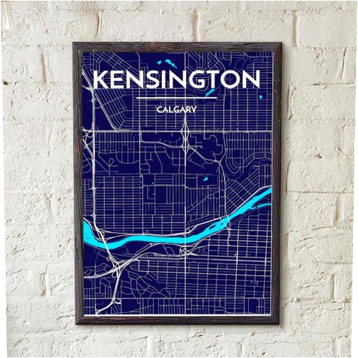 MG Global Modern Print of Kensington Calgary | 11x17 12x18 16x24 24x36 Minimal Hometown Unframed Poster | Minimalism City Wall Art for Gift | Minimalsit Home Office Decor