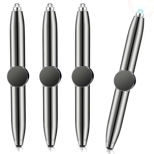 Sabary 4 Pcs Fidget Pen Spinner Pen with LED Light Multi Functional Cool Anxiety Pen Help Stress Reducer Thinking Ballpoint Pen Rotating Anti Stress Anxiety Gift Pen for Business (Black)