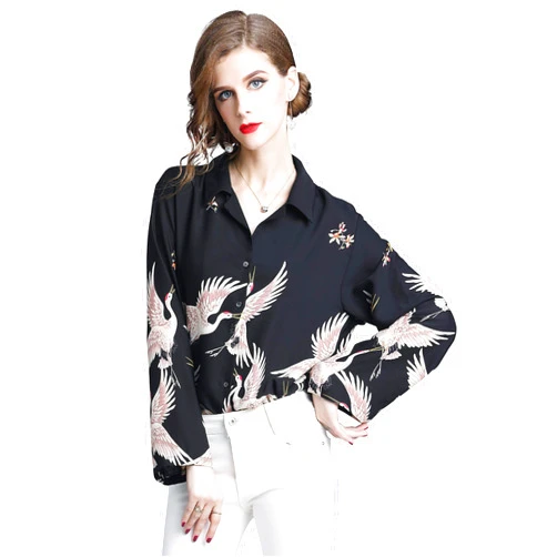 LAI MENG FIVE CATS Women's Button Down Floral Print Shirt Casual Long Sleeve looss fit Collared Blouses Tops