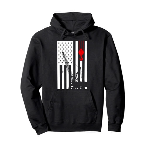 Crane Operator Gift Ideas US Flag Patriotic Crane Operator | Gift For Men Women Kids Pullover Hoodie