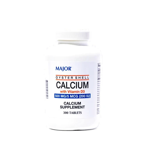 Major Oyster Shell Calcium with Vitamin D3 500 mg / 5 mcg (200 IU) - Daily Calcium Supplement - 300 Tablets