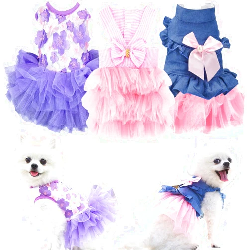 Sebaoyu Set of 3 Dog Clothes for Small Dogs, Puppy Dress for Girl Dogs, Autum Cute Female Pet Skirt Clothes Outfit Pink Yorkie Sundress Costume Cat Clothing for Small Doggie Breed (Small)