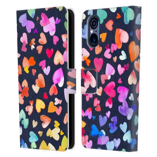 Head Case Designs Officially Licensed Ninola Valentines Hearts Black Colorful Leather Book Wallet Case Cover Compatible with Sony Xperia 5 V 5G