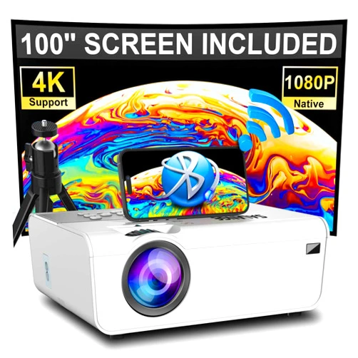 Salange Mini Projector with Screen and Tripod, Salange Native 1080P Wifi Bluetooth Projector 4K, 13000 Lux Home Outdoor Movie Projectors, Compatible with HDMI/USB/Phone/Laptop/TV Stick [2024 Upgrade]