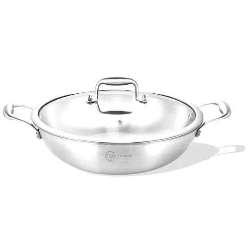 LOLYKITCH 13 Inch Tri-Ply Stainless Steel Wok Pan with Lid,Deep Frying Pan,Jumbo Cooker,Induction Cooking Pan,Dishwasher and Oven Safe.（5.8 Quarts）