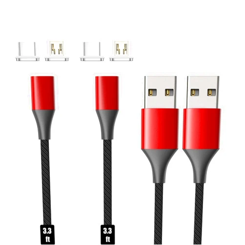 N. NETDOT Magnetic Charging Cable, Gen10 Nylon Braided 2-in-1 Magnetic Phone Charger Compatible with USB-C and Micro-USB Devices (3.3ft/2 Pack red)