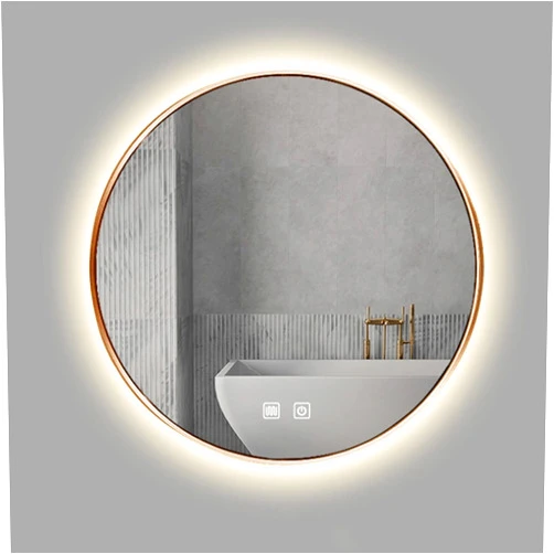 LBYDXD LED Bathroom Mirror Round, Wall Mounted Makeup Mirrors, Warm Light Adjustable Brightness, Vanity Backlit Mirror with Frame, Touch, 50cm / 60cm / 70cm
