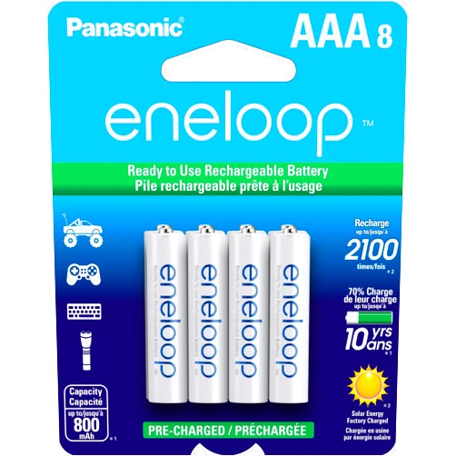 Eneloop Panasonic BK-4MCCA8BA AAA 2100 Cycle Ni-MH Pre-Charged Rechargeable Batteries, 8-Battery Pack