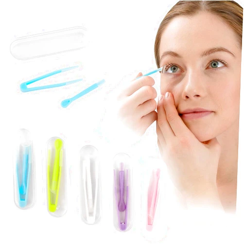 AUEAR, 5Pcs Portable Mini Travel Contact Lens Stick Tool Case Set with Plastic Clear Cases