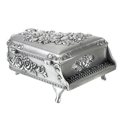 ELLDOO Vintage Piano Music Box, Silver Metal Wind Up Musical Jewelry Box Keepsake Box, Small Trinket Jewelry Storage Box Gift for Girl Women (Tune: You are My Sunshine)