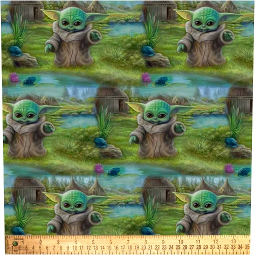 DAVID TEXTILES The Child Mandalorian Star Wars by Thomas Kinkade Print 100% Cotton Fabric Material by The Yard for Sewing, Licensed by David Textiles, 44 Inches Wide