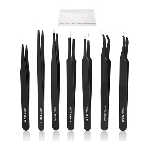 YHYZ 7pcs Precision Tweezers Set, Premium Anti-Static Stainless Steel ESD Tweezers Set Kit for Electronics, Sodlering，Jewelry, Craft, Laboratory Work, DIY(7PCS, Version)