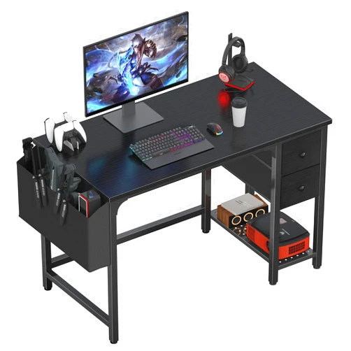 Lufeiya Computer Desk with Fabric Drawers, 40 Inch Gaming Desk for Small Space Home Office, Modern Simple Study Writing Table PC Desks for Bedroom, Black
