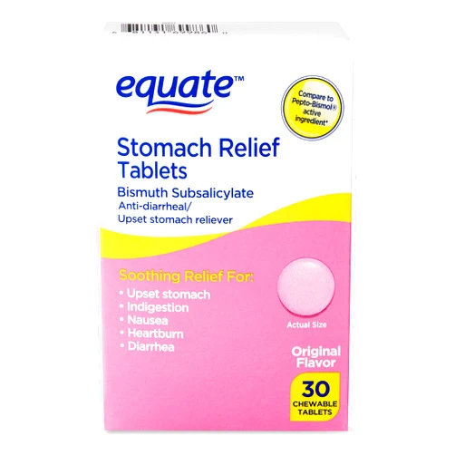 Equate - Stomach Relief, Pink Bismuth Subsalicylate, 30 Chewable Tablets (2)