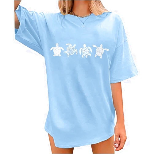 LIWYLU Oversized Sea Turtle Shirts Women Ocean Animal Hawaiian Tshirts Graphic Casual Summer Beach Vacation Tees Tops