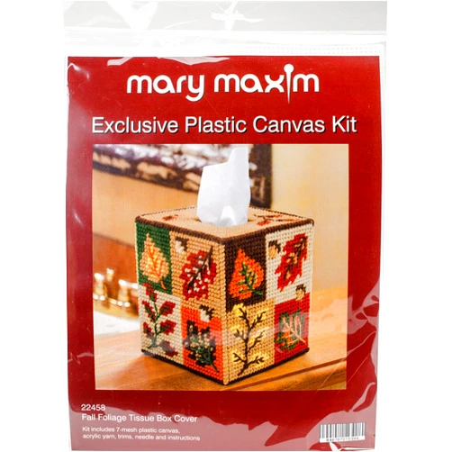 Mary Maxim Fall Foliage Plastic Canvas Tissue Box Kit, 5