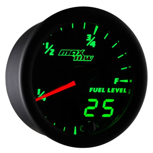 MaxTow Double Vision Fuel Level Gauge Kit - Black Gauge Face - Green LED Illuminated Dial - Analog & Digital Readouts - for Gasoline & Diesel Trucks - 2-1/16