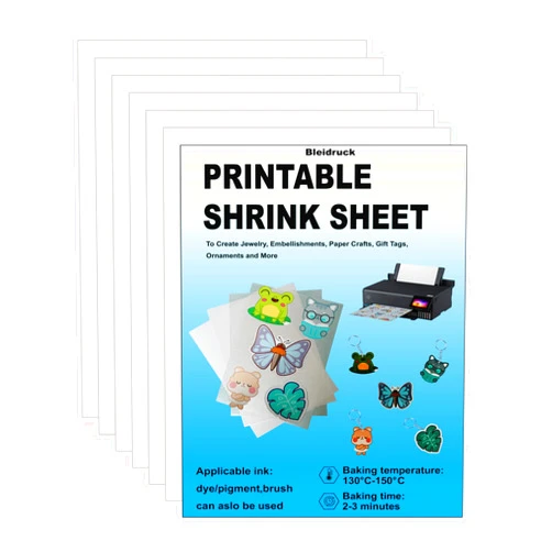 Bleidruck Printable Shrink Plastic Sheets, Shrink Films Papers for Kids Creative Craft, 6 Glossy White Sheets 8.3 x 11.7 inch for Inkjet Printer