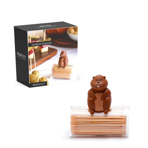 PELEG DESIGN Woody Toothpick Dispenser – Cute Beaver-Shaped Wood Toothpicks Holder, Durable Plastic, Fun Kitchen Gadget - Unique Funny Gifts