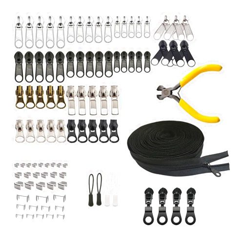 Meikeer 252 Pieces Zipper Repair Kit Replacement Zipper, Zipper Pulls, Installation Tools for Bags Tents Luggage Sleeping Bag Jacket （Replenishment 10Yards Bulk Zippers #5 Nylon Coil Zippers）