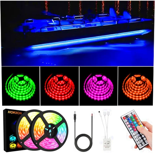 HOKIION LED Boat Strip Lights, 12v 40FT Multi-Color Marine Pontoon Led Lights, Waterproof Boat Interior Light, Boats Deck Gunnel Hull Trailer Courtesy Light Strip, Night Fishing Lighting for Bass Jon Yacht