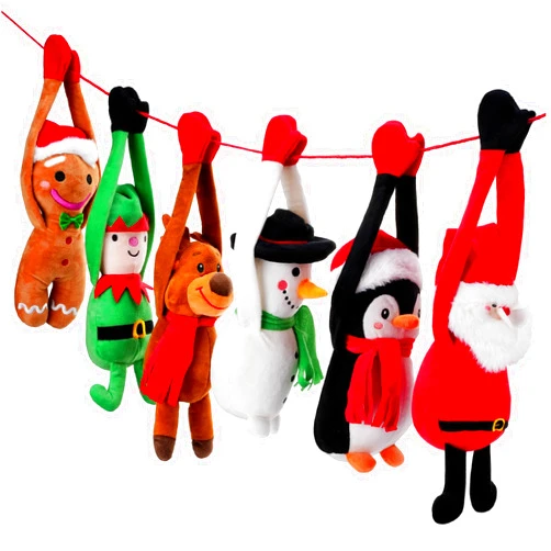 Shappy 6 Pcs Christmas Stuffed Animals Bulk Plush Toys Long Arm Santa Claus Penguin Reindeer Snowman Elf Gingerbread Man Hanging Plushies for Advent Calendar 2024 Xmas Gifts Holiday Stocking Stuffers