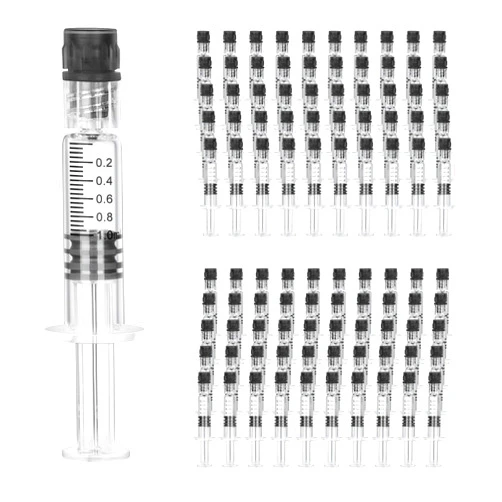 Jderv 1ml glass luer lock syringe 100 pcs borosillicate reusable pyrex heat resistant tube for lab,thick liquids,oil,ink with measurement markings non-medical without NEEDLES