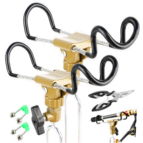 Hikary Rod Holder Fishing Pole Holder with Fishing Rod Alarm Bells,Universal Adjustable Gold Fishing Rod Holder Hand and Sea Dual-Purpose Ground Plug Holder for Bank Fishing