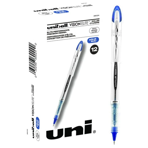 uni-ball uniball Vision Elite Rollerball Pens with 0.8mm Bold Point, Blue, 12 Count