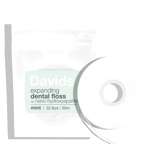 Davids Expanding Dental Floss + Refill w/Hydroxyapatite, No Break Woven Strands, Waxed, Vegan, Cocoa Butter & Mint, Kid Friendly, Refillable Dispenser, 66 yd