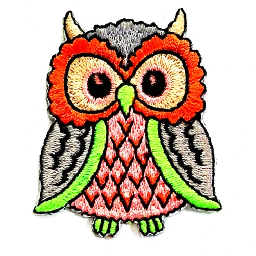 NiPitShop Owl Bird patch Nipitshop Patches Pretty Owl Bird Big Eye Gray Pink Dress Animal Movie Comics Cartoon Logo Kid Baby Jacket T Shirt Patch Sew Iron on Embroidered Symbol Badge Cloth Sign Costume