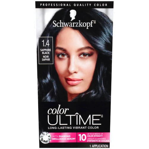 Schwarzkopf Color Ultime Hair Color, 1.4 Sapphire Black, 1 Application - Permanent Black Hair Dye for Vivid Color Intensity and Fade-Resistant Shine up to 10 Weeks