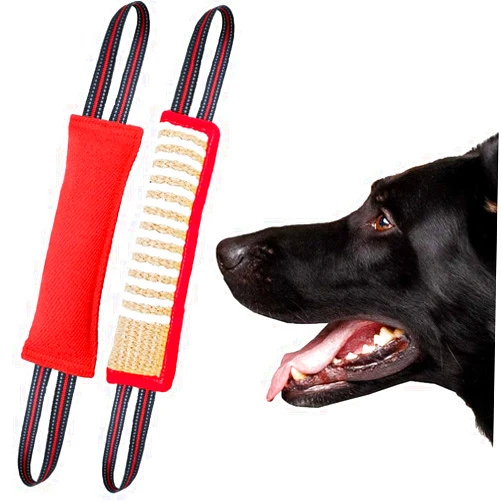 XHWUDI Dog Tug Toy Dog - 2 Pack Tough Jute Bite Pillow - Training Equipment with 2 Handle for Small Medium Large Dogs Puppy Training Interactive Play